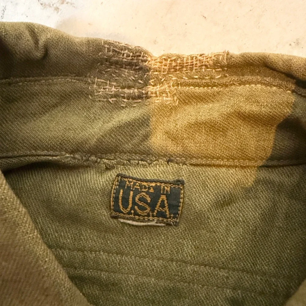 Vintage 1940s Military Wool flannel Field Shirt Mens XL Olive Drab Distressed